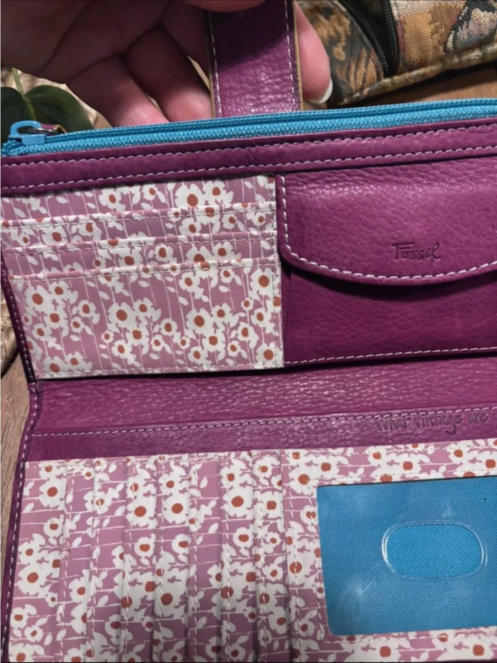 Fossil Purple Multicolor Dot Leather Wallet